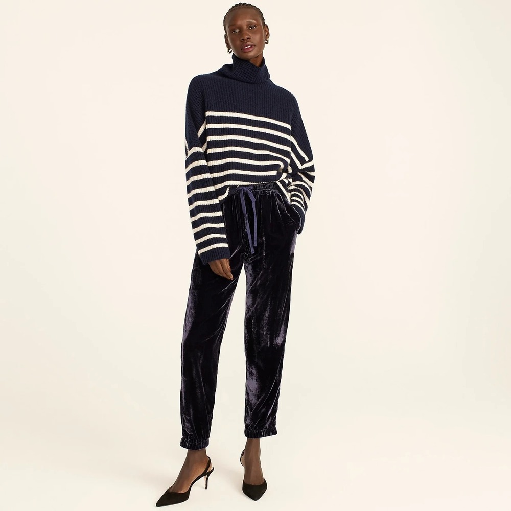 J. Crew Velvet Joggers Size 4 Black Elastic Tie Waist High Rise Pants Casual Lux